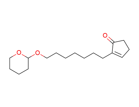 Molecular Structure of 79918-34-6 (2-<7-<(tetrahydro-2H-pyran-2-yl)oxy>heptyl>cyclopent-2-en-1-one)