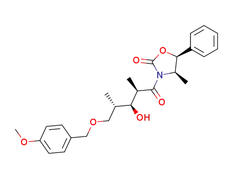 Molecular Structure of 132969-62-1 ((2'R,3'S,4'S,4R,5S)-3-[3'-hydroxy-5'-(4-methoxyphenyl)methoxy-2',4'-dimethylpentanoyl]-5-phenyl-4-methyl-2-oxazolidinone)