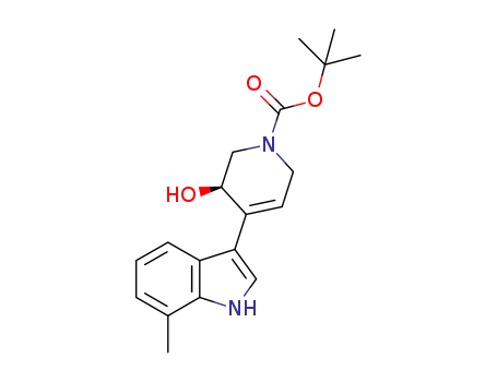 Molecular Structure of 1143455-52-0 (1-dimethylethyl (3R)-3-hydroxy-4-(7-methyl-1H-indol-3-yl)-3,6-dihydro-1(2H)-pyridinecarboxylate)