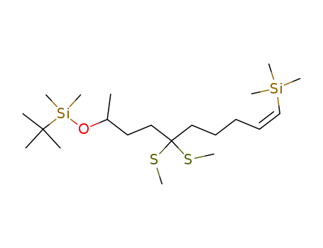 Molecular Structure of 79538-96-8 ((Z)-9-(tert-Butyl-dimethyl-silanyloxy)-6,6-bis-methylsulfanyl-1-trimethylsilanyl-dec-1-ene)