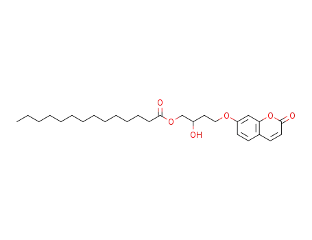 Molecular Structure of 646065-72-7 (Tetradecanoic acid,
2-hydroxy-4-[(2-oxo-2H-1-benzopyran-7-yl)oxy]butyl ester)