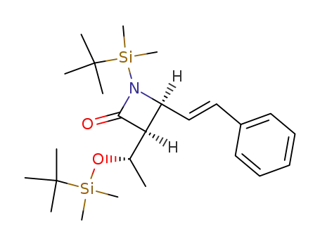 Molecular Structure of 102046-00-4 ((3S,4S)-1-(tert-Butyl-dimethyl-silanyl)-3-[(S)-1-(tert-butyl-dimethyl-silanyloxy)-ethyl]-4-((E)-styryl)-azetidin-2-one)
