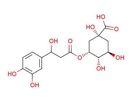 Molecular Structure of 1258222-09-1 ((1S,3R,4R,5R)-5-[3-(3,4-dihydroxyphenyl)-3-hydroxypropanoyl]-1,4,5-trihydroxycyclohexanecarboxylic acid)