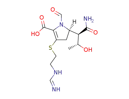 Molecular Structure of 130641-22-4 ((R)-5-((1R,2R)-1-Carbamoyl-2-hydroxy-propyl)-3-(2-formimidoylamino-ethylsulfanyl)-1-formyl-4,5-dihydro-1H-pyrrole-2-carboxylic acid)