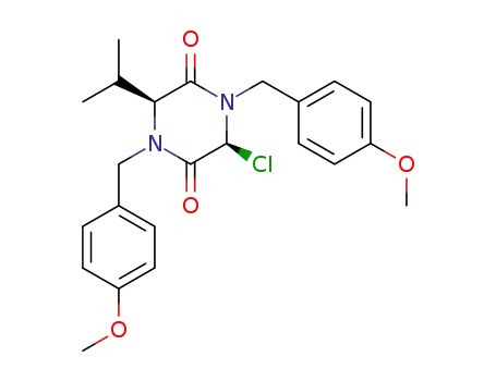 Molecular Structure of 835596-02-6 (2,5-Piperazinedione,
3-chloro-1,4-bis[(4-methoxyphenyl)methyl]-6-(1-methylethyl)-, (3S,6S)-)