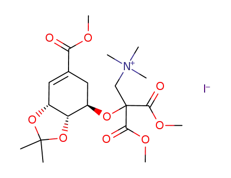Molecular Structure of 96283-93-1 ([2,2-Bis-methoxycarbonyl-2-((3aS,4R,7aR)-6-methoxycarbonyl-2,2-dimethyl-3a,4,5,7a-tetrahydro-benzo[1,3]dioxol-4-yloxy)-ethyl]-trimethyl-ammonium; iodide)
