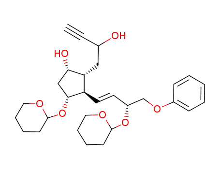 Molecular Structure of 286840-20-8 (1-<5α-hydroxy-2β-<(E)-4-phenoxy-3α-tetrahydropyran-2-yloxy-1-butenyl>-3α-tetrahydropyran-2-yloxycyclopent-1α-yl>but-3-yn-2-ol)