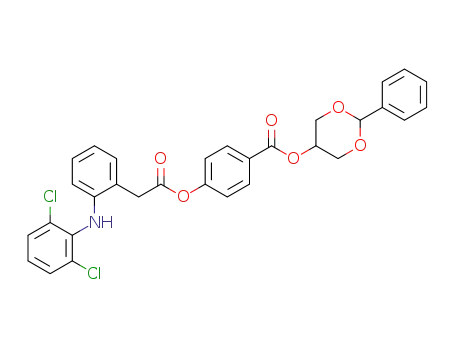 Molecular Structure of 1528768-69-5 (2-phenyl-1,3-dioxan-5-yl 4-(2-(2-((2,6-dichlorophenyl)amino)phenyl)acetoxy)benzoate)