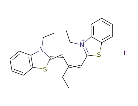 Molecular Structure of 909-63-7 (3-ethyl-2-[2-[(3-ethyl-3H-benzothiazol-2-ylidene)methyl]but-1-enyl]benzothiazolium iodide)