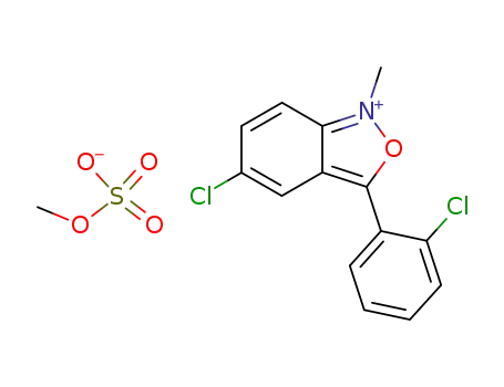 Molecular Structure of 94341-58-9 (2,1-Benzisoxazolium, 5-chloro-3-(2-chlorophenyl)-1-methyl-, methyl
sulfate)