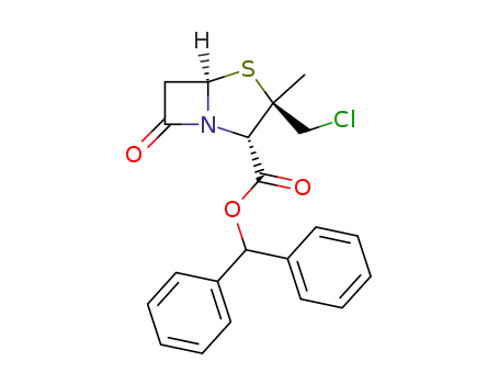 Molecular Structure of 85573-73-5 ((2S,5R)-3α-Chloromethyl-3-methyl-7-oxo-4-thia-1-azabicyclo[3.2.0]heptane-2β-carboxylic acid benzhydryl ester)