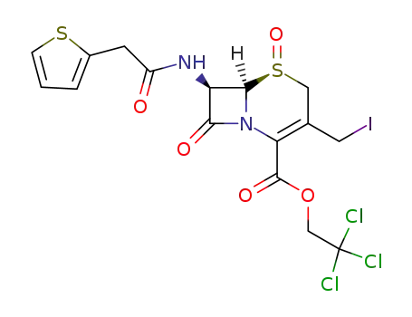 Molecular Structure of 33465-64-4 (2,2,2-trichloroethyl (1S,6R,7R)-3-iodomethyl-7-(thien-2-ylacetamido)ceph-3-em-4-carboxylate 1-oxide)