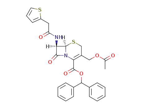 Molecular Structure of 35607-83-1 ((6<i>R</i>)-3-acetoxymethyl-8-oxo-7<i>t</i>-(2-thiophen-2-yl-acetylamino)-(6<i>r</i><i>H</i>)-5-thia-1-aza-bicyclo[4.2.0]oct-2-ene-2-carboxylic acid benzhydryl ester)