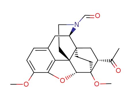 Molecular Structure of 152518-96-2 ((5R,6R,7S,9R,13S,14S)-7-Acetyl-4,5-epoxy-17-formyl-18,19-dihydro-3,6-dimethoxy-6,14-ethanomorphinan)