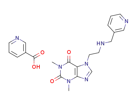 Molecular Structure of 10058-07-8 (nicotinic acid, compound with 3,7-dihydro-1,3-dimethyl-7-[2-[(3-pyridylmethyl)amino]ethyl]-1H-purine-2,6-dione (1:1))