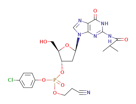 Molecular Structure of 71002-59-0 (3-Guanylic acid, 2-deoxy-N-(2-methyl-1-oxopropyl)-, 4-chlorophenyl 2-cyanoethyl ester)