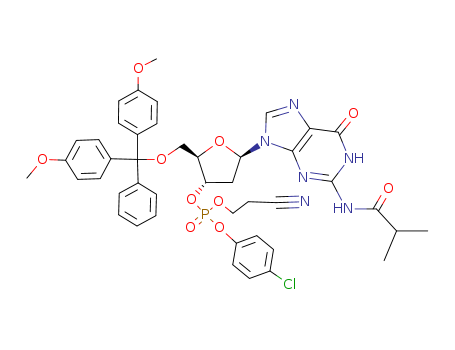 5'-O-(bis(4-methoxyphenyl)phenylmethyl)-2'-deoxy-N-(2-methyl-1-oxopropyl)-3'-guanylic acid, 4-chlorophenyl 2-cyanoethyl ester;