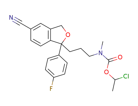 Molecular Structure of 1025972-63-7 ({3-[5-cyano-1-(4-fluoro-phenyl)-1,3-dihydro-isobenzofuran-1-yl]-propyl}-methyl-carbamic acid 1-chloro-ethyl ester)