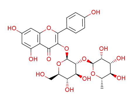 Molecular Structure of 108906-96-3 (kaempferol 3-O-alpha-rhamnopyranosyl-(1-2)-beta-galactopyranoside)