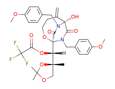 Molecular Structure of 95694-73-8 ((+)-N,N'-bis(p-methoxybenzyl)-1'-O-(trifluoroacetyl)-2',3'-O-isopropylidene-bicyclomycin)