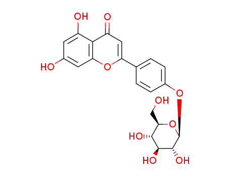 Molecular Structure of 20486-34-4 (4-(5,7-dihydroxy-4-oxo-4H-chromen-2-yl)phenyl beta-D-glucopyranoside)