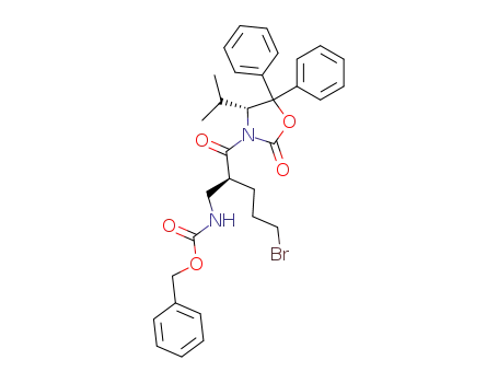 Molecular Structure of 637337-59-8 ((4R)-3-[(2S)-2-({[(benzyloxy)carbonyl]amino}methyl)-5-bromo-1-oxopentyl]-4-(1-methylethyl)-5,5-diphenyloxazolidin-2-one)