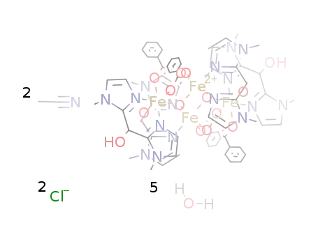 Molecular Structure of 111410-35-6 ({Fe<sub>4</sub>O<sub>2</sub>(bis(N-methylimidazol-2-yl)carbinol)2(bis(N-methylimidazol-2-yl)carbinolate)2(O<sub>2</sub>CPh)4}Cl<sub>2</sub>*5H<sub>2</sub>O*2CH<sub>3</sub>CN)