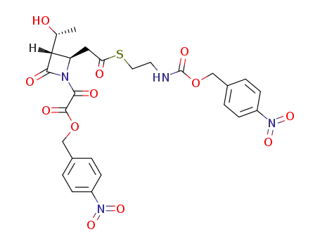 Molecular Structure of 92133-39-6 ({(2R,3S)-3-((R)-1-Hydroxy-ethyl)-2-[2-(4-nitro-benzyloxycarbonylamino)-ethylsulfanylcarbonylmethyl]-4-oxo-azetidin-1-yl}-oxo-acetic acid 4-nitro-benzyl ester)