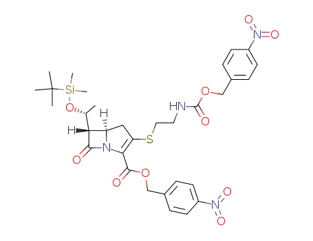 p-nitrobenzyl (5R,6S)-6-<(R)-1-<(tert-butyldimethylsilyl)oxy>ethyl>-3-<<2-<<<(p-nitrobenzyl)oxy>carbonyl>-amino>ethyl>thio>-7-oxo-1-azabicyclo<3.2.0>hept-2-ene-2-carboxylate