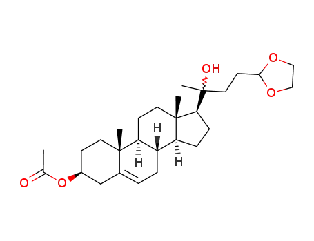 Molecular Structure of 86476-23-5 (24,24-ethylenedioxy-20-hydroxy-Δ<sup>5</sup>-chola-3β-acetate)
