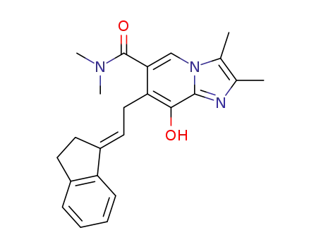 Molecular Structure of 1033762-35-4 (7-[(2E)-2-(2,3-dihydro-1H-inden-1-ylidene)ethyl]-8-hydroxy-n,n,2,3-tetramethylimidazo[1,2-a]pyridine-6-carboxamide)