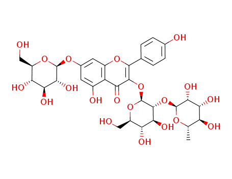 Molecular Structure of 78527-48-7 (7-O-β-D-glucopyranosyl-kaempferol-3-O-α-L-rhamnopyranosyl-(1→2)-β-D-glucopyranoside)