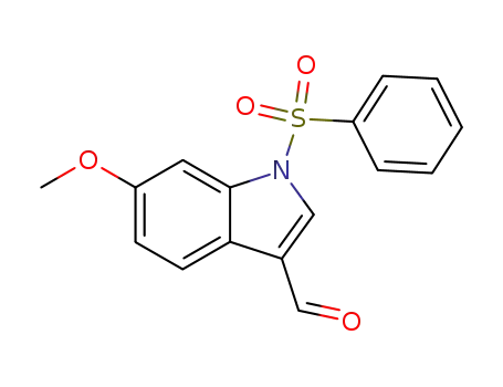 Molecular Structure of 143702-30-1 (1H-Indole-3-carboxaldehyde, 6-methoxy-1-(phenylsulfonyl)-)