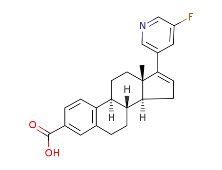 Molecular Structure of 1428988-52-6 (17-(5-fluoropyridin-3-yl)oestra-1,3,5<sup>(10)</sup>,16-tetraene-3-carboxylic acid)