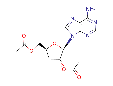 Molecular Structure of 71196-28-6 (((2S,4R,5R)-4-acetoxy-5-(6-amino-9H-purin-9-yl)tetrahydrofuran-2-yl)methyl acetate)