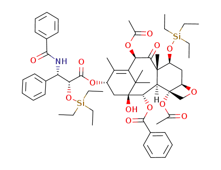 Molecular Structure of 135365-62-7 (1-hydroxy-7β-triethylsilyloxy-9-oxo-10β-acetyloxy-5β,20-epoxytax-11-ene-2α,4,13α-triyl 4-acetate 2-benzoate 13-[(2R,3S)-3-benzoylamino-2-triethylsilyloxy-3-phenylpropanoate])