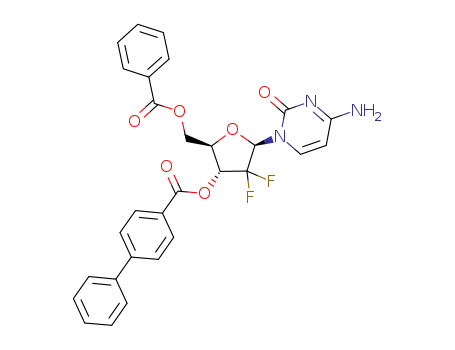 Molecular Structure of 896109-84-5 (1-(2'-deoxy-2',2'-difluoro-5-benzoyl-3-(4-phenyl)benzoyl-β-D-arabinofuranosyl)-4-aminopyrimidine-2-one)