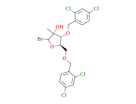 Molecular Structure of 847551-03-5 ((3R,4R,5R)-2-Bromo-4-(2,4-dichloro-benzyloxy)-5-(2,4-dichloro-benzyloxymethyl)-3-methyl-tetrahydro-furan-3-ol)