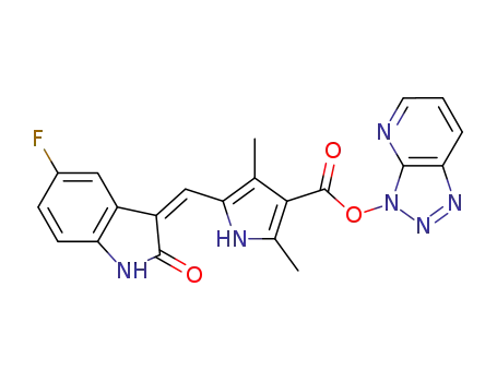 Molecular Structure of 452105-55-4 ((Z)-3H-[1,2,3]triazolo[4,5-b]pyridin-3-yl 5-((5-fluoro-2-oxoindolin-3-ylidene)methyl)-2,4-dimethyl-1H-pyrrole-3-carboxylate)