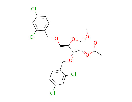 Molecular Structure of 168427-36-9 (2-O-acetyl-3,5-bis-O-(2,4-dichlorophenylmethyl)-1-O-methyl-α-D-ribofuranose)