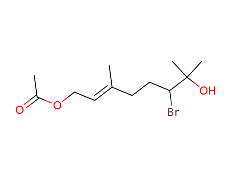 Molecular Structure of 130826-84-5 ((2E)-acetic acid 6-bromo-7-hydroxy-3,7-dimethyl-oct-2-enyl ester)
