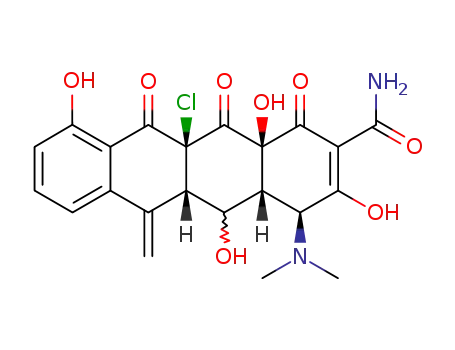 Molecular Structure of 39180-61-5 (2-Naphthacenecarboxamide,
11a-chloro-4-(dimethylamino)-1,4,4a,5,5a,6,11,11a,12,12a-decahydro-
3,5,10,12a-tetrahydroxy-6-methylene-1,11,12-trioxo-)