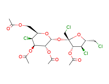 Molecular Structure of 82950-42-3 (2,3,6-tri-O-acetyl-4-chloro-4-deoxy-α-D-galactopyranosyl 3-O-acetyl-1,4,6-trichloro-1,4,6-trideoxy-β-D-fructofuranoside)