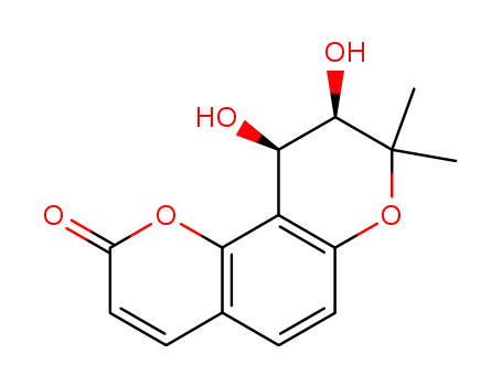 Molecular Structure of 24144-61-4 (8,8-Dimethyl-9α,10α-dihydroxy-9,10-dihydro-2H,8H-benzo[1,2-b:3,4-b']dipyran-2-one)
