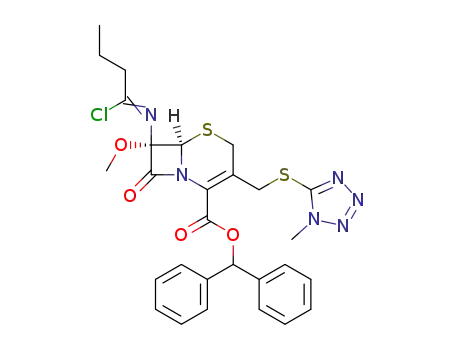 Molecular Structure of 75072-10-5 ((6R,7S)-7-[1-Chloro-but-(E)-ylideneamino]-7-methoxy-3-(1-methyl-1H-tetrazol-5-ylsulfanylmethyl)-8-oxo-5-thia-1-aza-bicyclo[4.2.0]oct-2-ene-2-carboxylic acid benzhydryl ester)