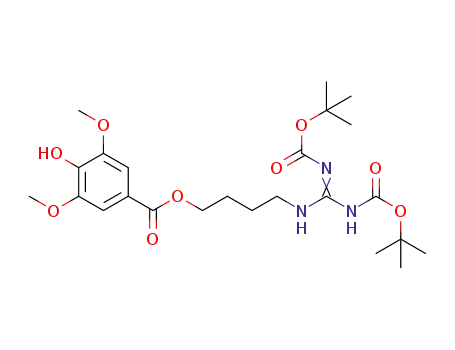 Molecular Structure of 1260119-24-1 (3,5-dimethoxy-4-hydroxybenzoic acid-4-(N,N'-diBoc-guanidino)butyl ester)