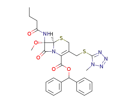 Molecular Structure of 75072-09-2 ((6R,7S)-7-Butyrylamino-7-methoxy-3-(1-methyl-1H-tetrazol-5-ylsulfanylmethyl)-8-oxo-5-thia-1-aza-bicyclo[4.2.0]oct-2-ene-2-carboxylic acid benzhydryl ester)