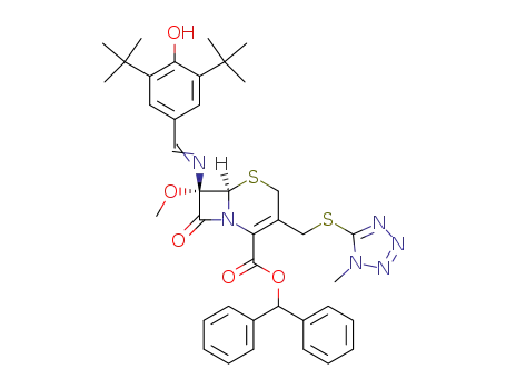 Molecular Structure of 56023-19-9 ((6<i>R</i>)-7<i>t</i>-(3,5-di-<i>tert</i>-butyl-4-hydroxy-benzylideneamino)-7<i>c</i>-methoxy-3-(1-methyl-1<i>H</i>-tetrazol-5-ylsulfanylmethyl)-8-oxo-(6<i>r</i><i>H</i>)-5-thia-1-aza-bicyclo[4.2.0]oct-2-ene-2-carboxylic acid benzhydryl ester)