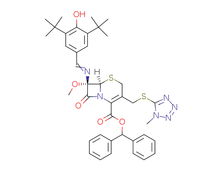 (6<i>R</i>)-7<i>t</i>-(3,5-di-<i>tert</i>-butyl-4-hydroxy-benzylideneamino)-7<i>c</i>-methoxy-3-(1-methyl-1<i>H</i>-tetrazol-5-ylsulfanylmethyl)-8-oxo-(6<i>r</i><i>H</i>)-5-thia-1-aza-bicyclo[4.2.0]oct-2-ene-2-carboxylic acid benzhydryl ester