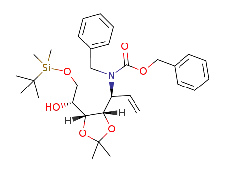 benzyl benzyl((S)-1-((4S,5R)-5-((R)-2-(tert-butyldimethylsilyloxy)-1-hydroxyethyl)-2,2-dimethyl-1,3-dioxolan-4-yl)allyl)carbamate